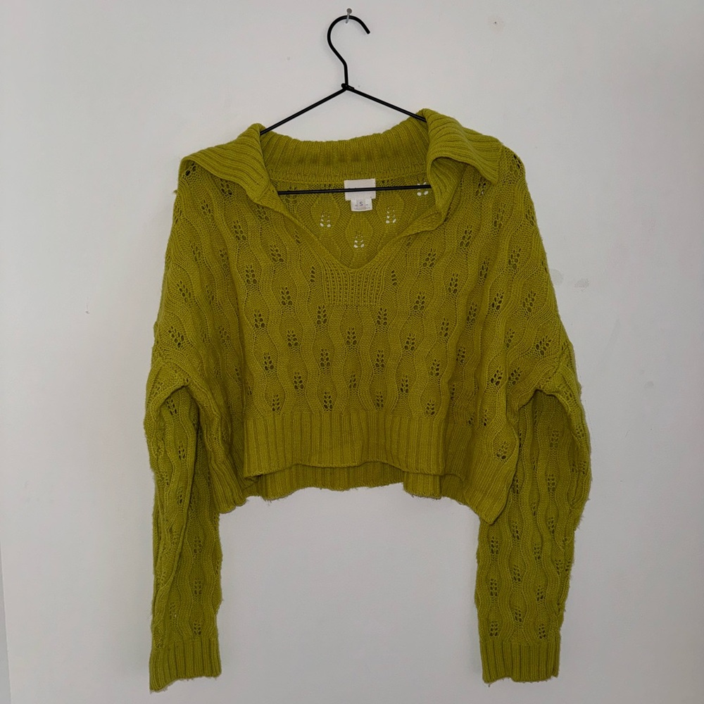 Find Me Now Green Cropped Cable Polo Sweater